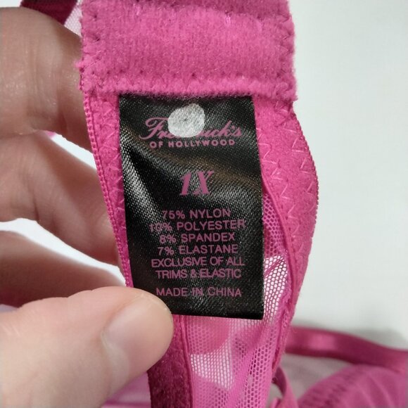 NWT Fredericks Of Hollywood Slip Dress + Panties Sz 1X Y2K Hot Pink McBling - Picture 5 of 6